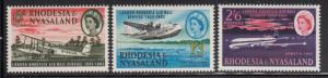 Rhodesia & Nyasaland 1962 MNH Sc #180-#182 Biplane, Flying boat, Jet plane