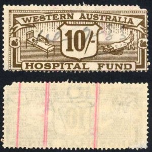 Western Australia 10/- Bistre Hospital Fund BF12 Perf Fault top right