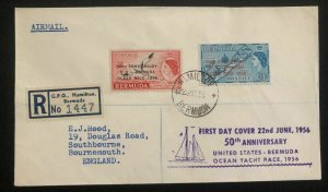 1956 Hamilton Bermuda First Day Cover FDC To England Ocean Yacht Race 50th Anniv