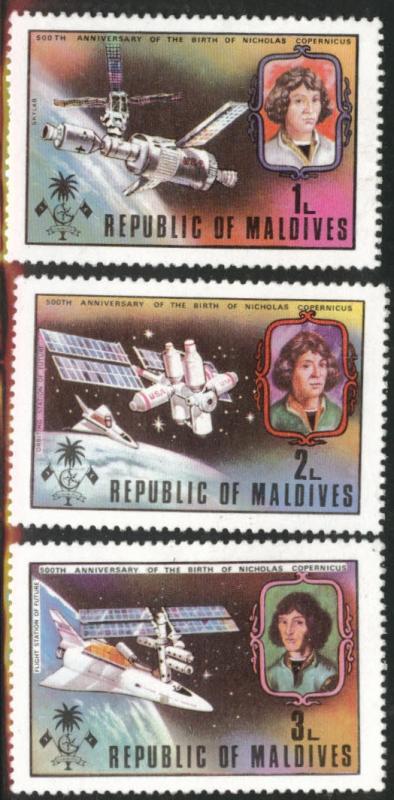 Maldive Islands Scott 480-482 MH* 1974 skylab and Copernicus short set