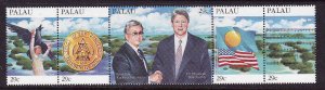 Palau-Scott#338-Unused NH strip-Birds-Flags-President Clinton-1994-