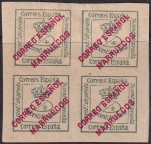 Spanish Morocco 1903 Sc 1a block MH* toning