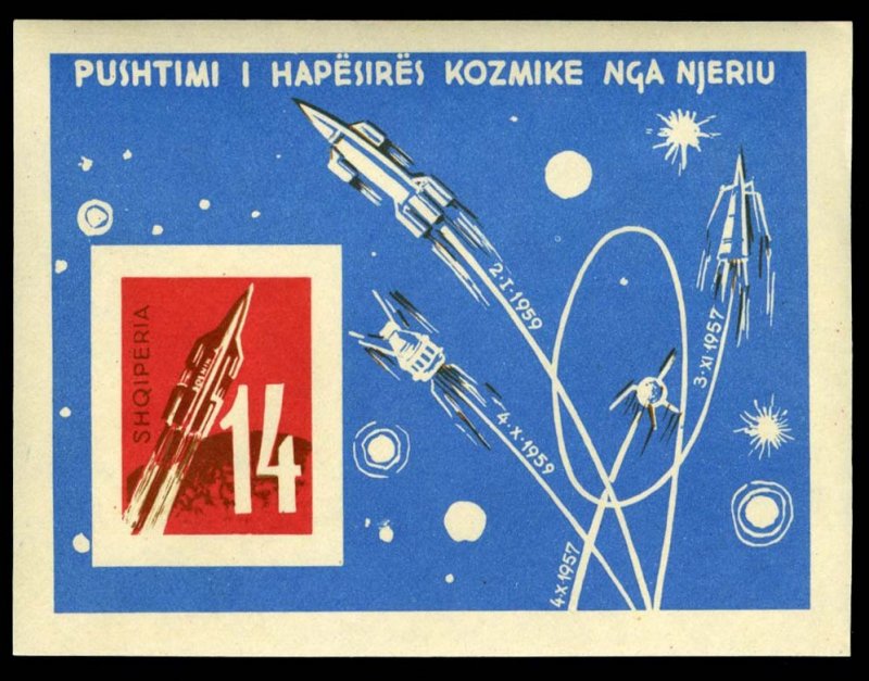 Albania #624var Cat$65, 1962 Russian Space Exploration, imperf. souvenir shee...