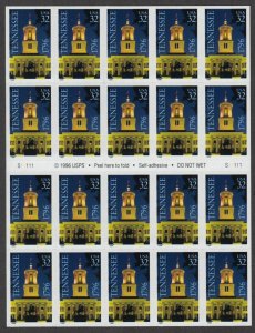 1996 Tennessee 200 years Sc 3070 32c booklet pane of 20 MNH plate number S11111