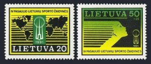 Lithuania 396-397,MNH.Michel 482-483. 4th World Lithuanian Games,1991.Map,Head.