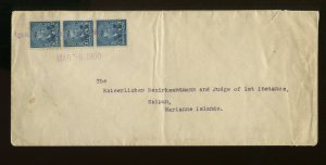 Guam Scott 3 Strip of 3 Stamps on Legal Cover to Saipan, Marianne Islands 1900