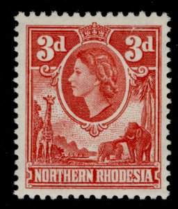 NORTHERN RHODESIA QEII SG65, 3d scarlet, LH MINT.