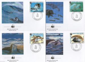 Mauritania 1986 WWF Monk seal Fish Marine Life Animals Sc 597-600 FDCs # W37