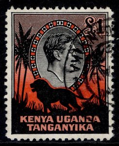 KENYA UGANDA TANGANYIKA GVI SG150b, £1 black & red, FINE USED. Cat £50.