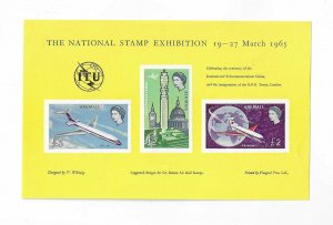 GB 1965  ITU souvenir sheet of 3 proposed airmail stamps NG VF