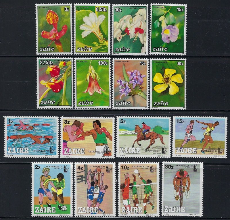 Zaire 6 Different Stamp Sets Mint Never Hinged