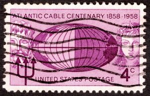 1958, US 4c, Atlantic Cable Centenary, Used, XF-92, Sc 1112