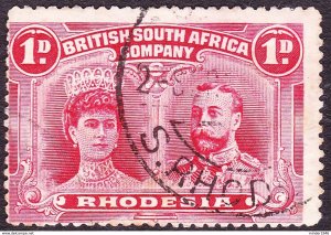 RHODESIA - BRITISH SOUTH AFRICA CO 1910 KEDVII 1d Rose-Red SG125 Used