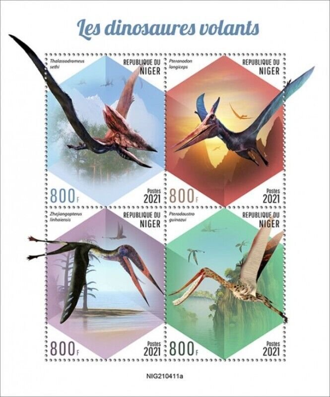 Niger - 2021 Flying Dinosaurs on Stamps - 4 Stamp Sheet - NIG210411a