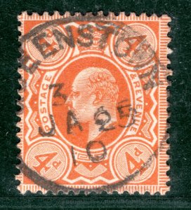 GB KEVII Stamp SG.239 4d Brown-Orange CDS 1910 Used Cat £140+100%=£280 GRED116