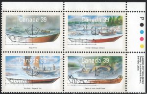 SC#1266-1269 39¢ Small Craft of Canada 2nd Series Plate Block UR (1990) MNH