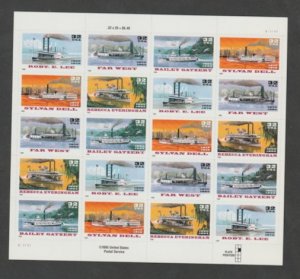 U.S. Scott #3091-3095 Riverboat Stamps - Mint NH Sheet - UMR Plate