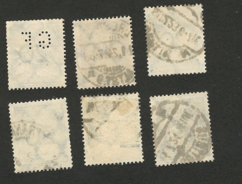GERMANY -6 USED SAME OLD STAMPS-ONE STAMP PERFIN,PERFINS (341)