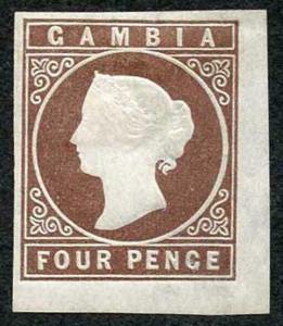 Gambia SG5 1874 4d Brown wmk CC Very Fine Corner example M/Mint