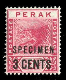 Malayan States - Perak #46S (SG 65s) Cat£35, 1895 3c on 5c rose, overprinted...