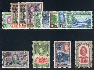 British Honduras 1938 KGVI set complete MNH. SG 150-161 + 151a. Sc 115-126.