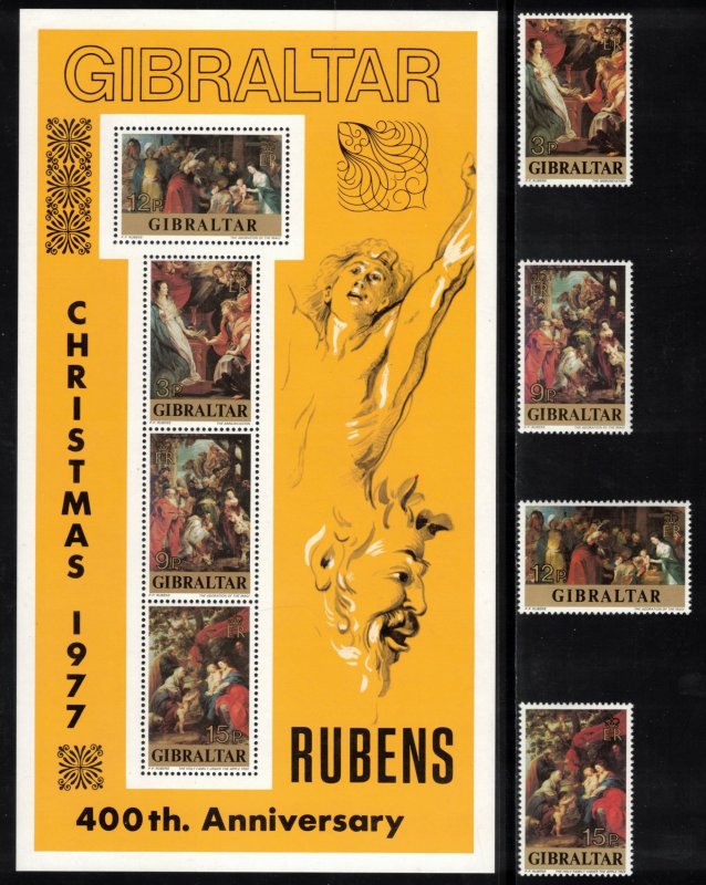 GIBRALTAR 1977 Christmas/ Rubens; Scott 359-62, 362a, SG 393-97; MNH