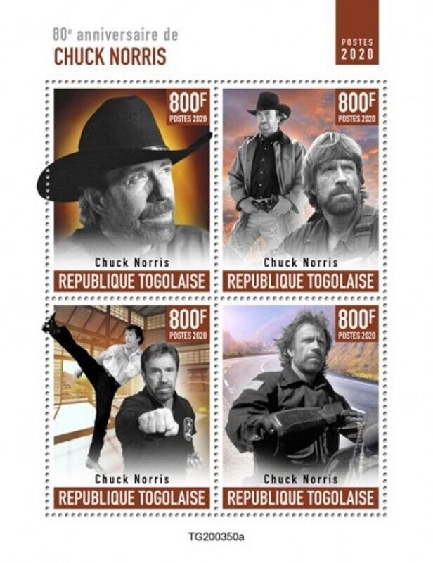 Togo - 2020 Actor Martial Artist Chuck Norris - 4 Stamp Sheet - TG200350a