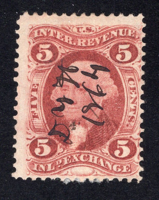 US 1862 5c red Inland Exchange Revenue, Scott R27c used, value = 60c