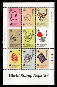 Lesotho 1989 - World Stamp Expo 89' - Sheet of 9 Stamps - Scott #740 - MNH