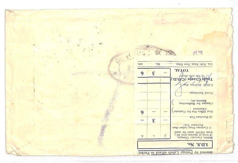 BH182 1951 MALTA Valetta Registered Air Cover GB POSTAGE DUES Customs Charge 