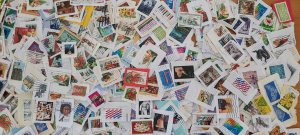 1 LB. Assorted Older to Forever Commemorative Stamps USED on Paper