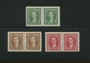 1937 Canada Postage Stamp #238-240 Mint Never Hinged Coil Pairs