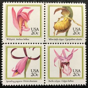 Orchids Stamp PACK OF FIVE BLOCKS (20 stamps) of 20 Cent Stamps Scott 2076-2079