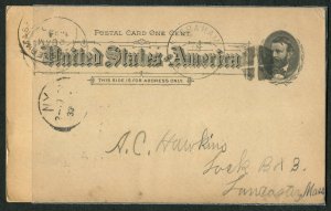 1894 US Postal Card UX10 Grant Graham NC to Lancaster MA Poultry Breeder Mail