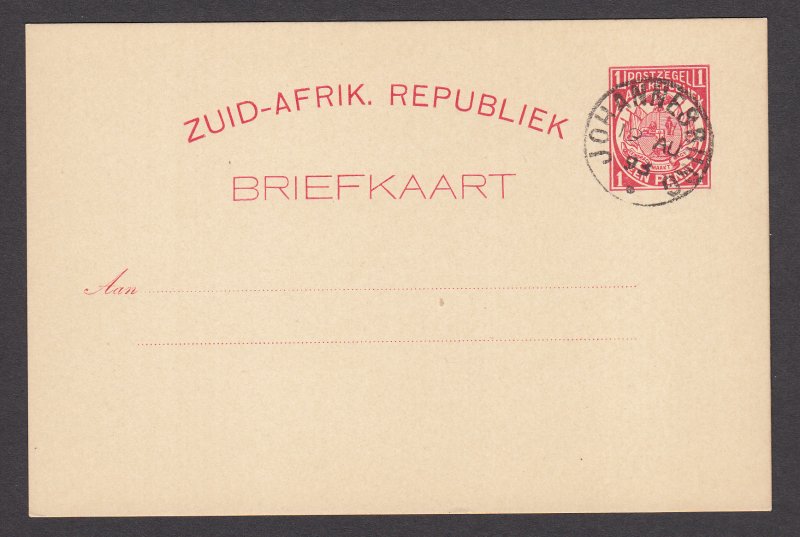 Transvaal H&G 1 used 1885 1p Postal Card, Johannesburg favor cancel, VF