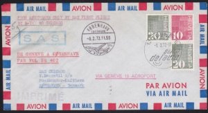 SWITZERLAND 1972 SAS acceptance for first flight cover Copenhagen - Chicago