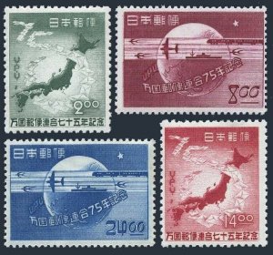 Japan 474-477,475a, hinged. UPU-75,1949. Map,Envelopes; Ship,Pigeon,Plane,Train.