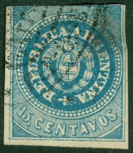 EDW1949SELL : ARGENTINA 1862 Sc #7a w/o accent over 'U' Used Very RARE Cat $4725