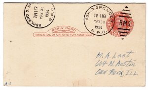 (I.B) US Railway : Ashland & Spencer RPO Reply Card