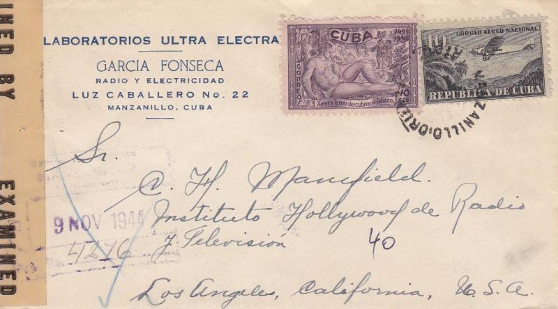 Manzanillo, Chile to Los Angeles, CA, 1944, Airmail, See Remark (C1893)