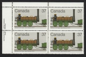 HISTORY of LOCOMOTIVES (1836-1860) = Canada 1983 #1001 UL PLATE Block of 4 MNH