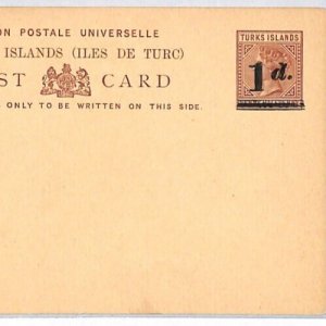 TURKS ISLANDS QV Unused Postal Stationery Card *1d* Surcharge {samwells} PJ134