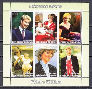 Benin, 2004 Cinderella issue. Diana and Prince William sheet of 6. ^