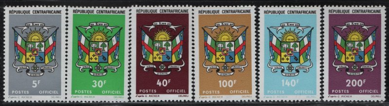 CENTRAL AFRICAN REPUBLIC, O11-O16, MNH, 1971, ARMS IN ORIGINAL COLORS