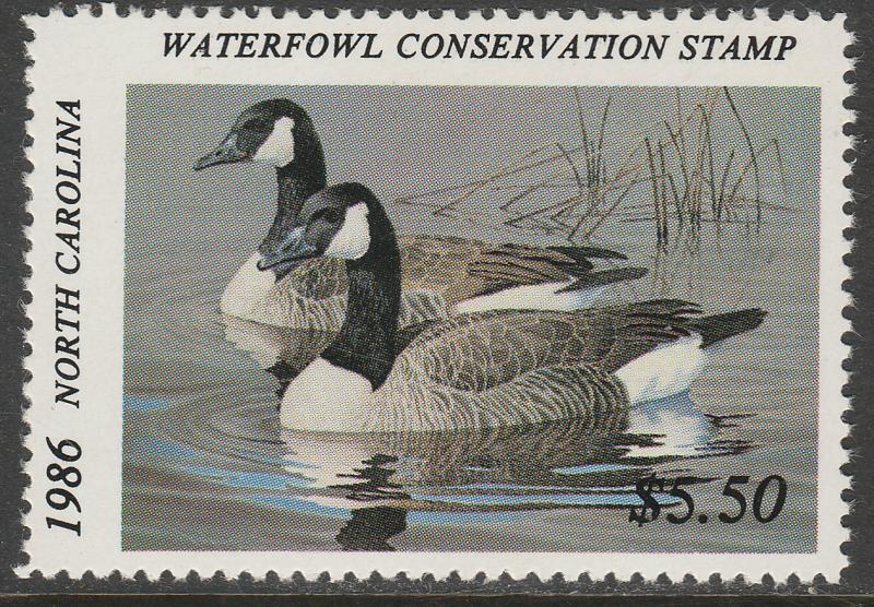 U.S.-NORTH CAROLINA 4, STATE DUCK HUNTING PERMIT STAMP. MINT, NH. VF
