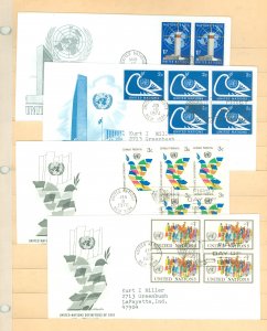 United Nations 166/249/267-68 1980-81 Peace keeping, 35th anniversary, disabled, renewable energy FDCs, artmaster cachets; 4 dif