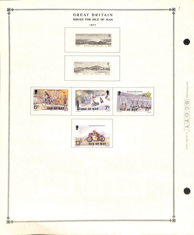 Isle of Man Stamp Collection on 6 Scott International Pages, 1973-1977 (AD)