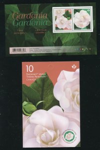 Canada 3166, 3170a Gardenia Complete Stamp Booklet and Sheet MNH 2019