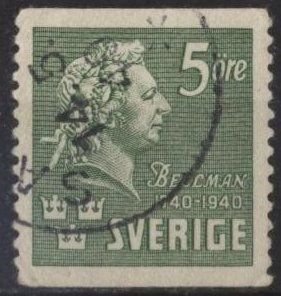 Sweden 310 (used) 5ö Carl Michael Bellman, green (1940)