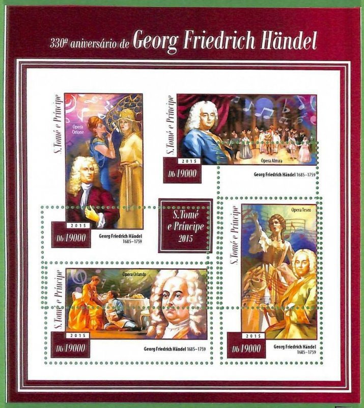 A3518-Sao Tome & Principe ERROR MISSPERF 2015  Music Georg Friedrich Handel